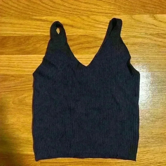 Navy ribbed stretch crop top - Picture 2 of 2